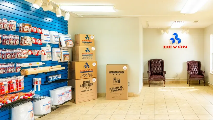 Image of Devon Self Storage interior merchandise wall
